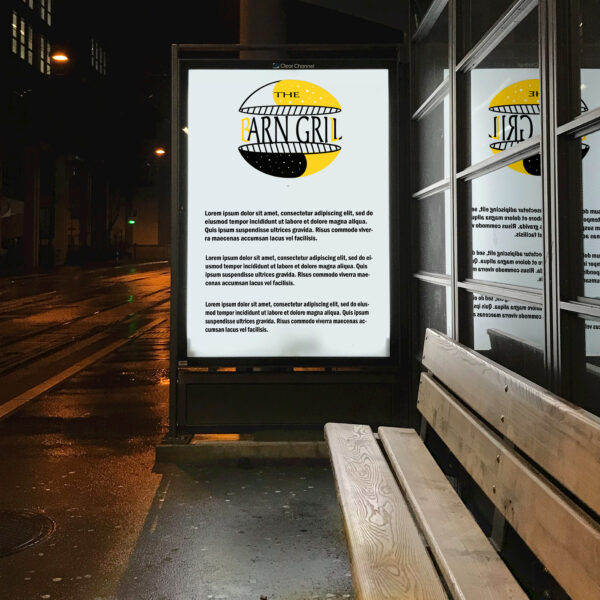 Bus Stop Billboard Mockup at night