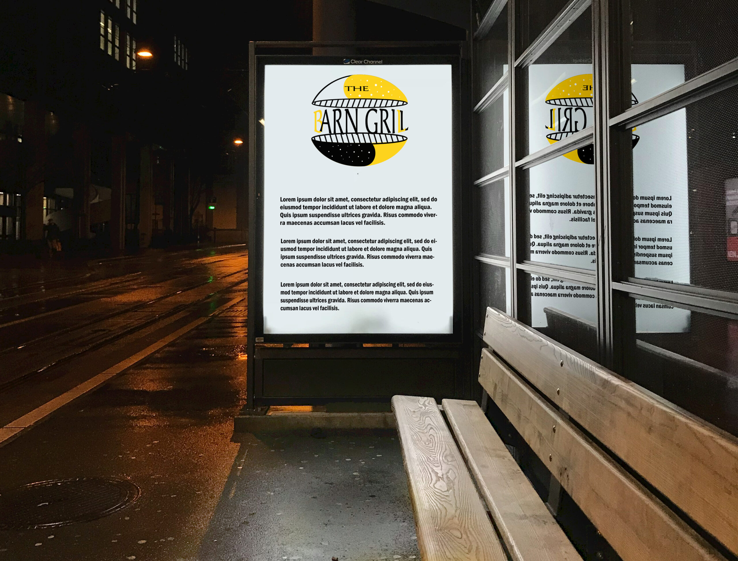 Bus Stop Billboard Mockup at night