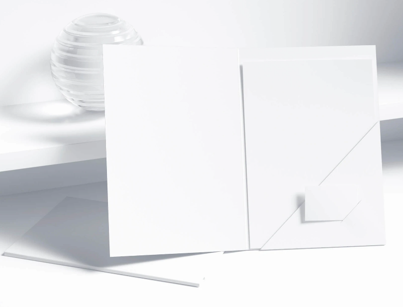Folder and Paper with Business card Mockup