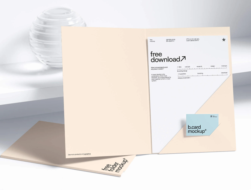 Folder and Paper with Business card Mockup