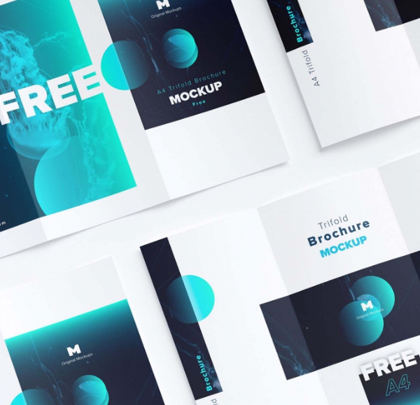 Free A4 Trifold Brochures Mockup PSD