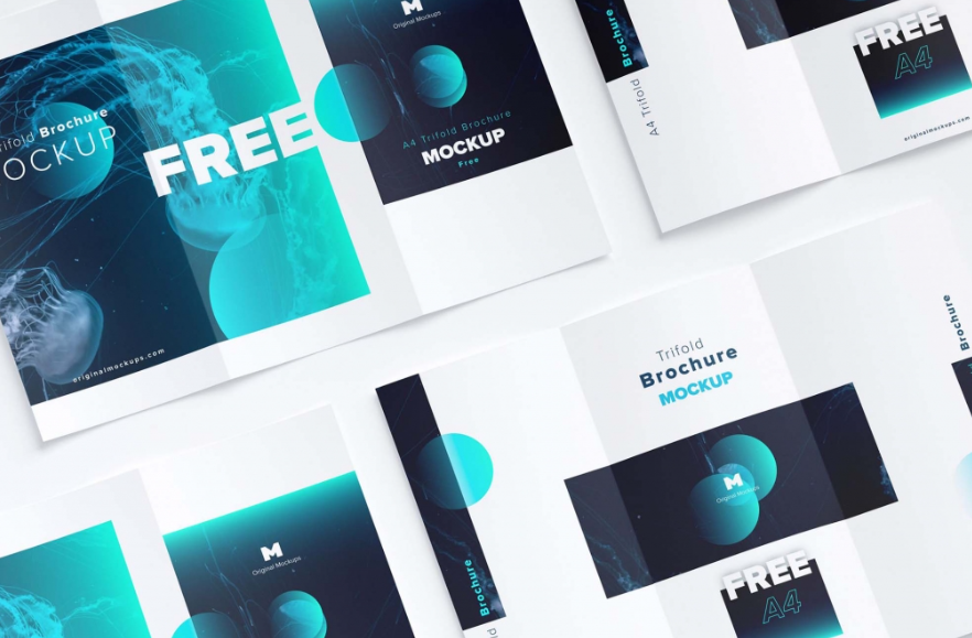 Free A4 Trifold Brochures Mockup PSD
