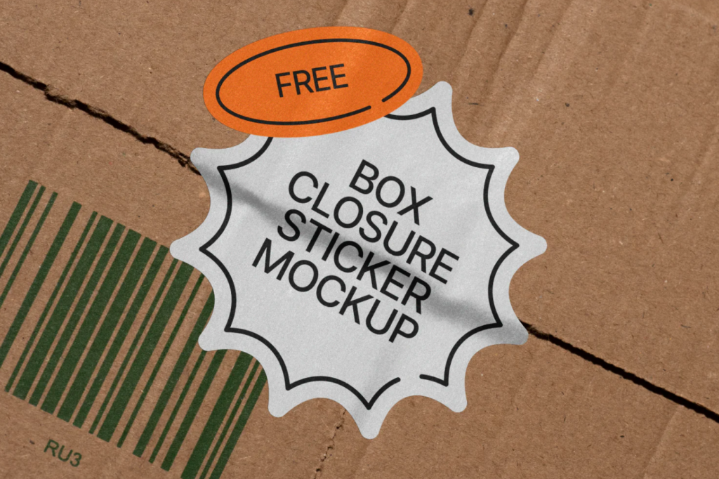 Free Box closure Sticker Mockups PSD