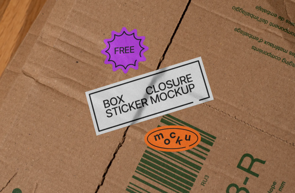 Free Box closure Sticker Mockups PSD