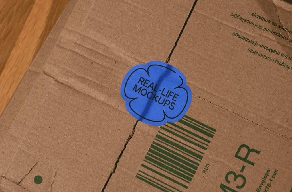 Free Box closure Sticker Mockups PSD