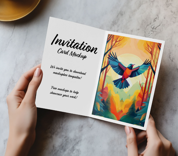 Free Folded Invitation card Mockup
