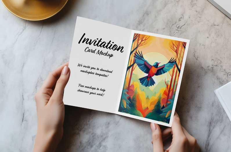 Free Folded Invitation card Mockup