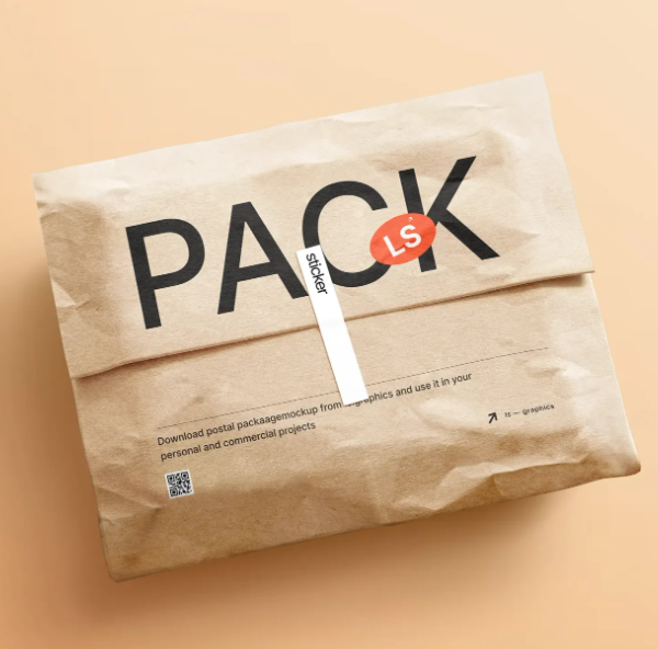 Free Kraft Paper Postal Package Mockup