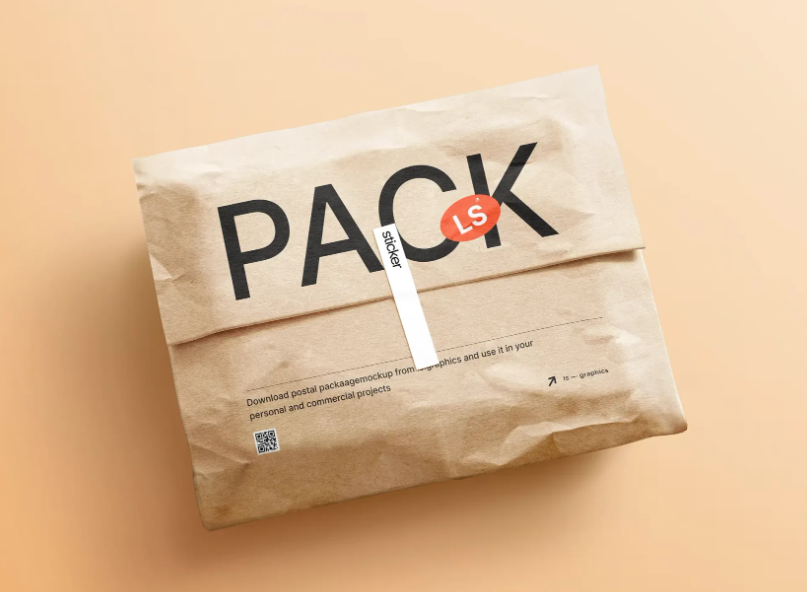 Free Kraft Paper Postal Package Mockup