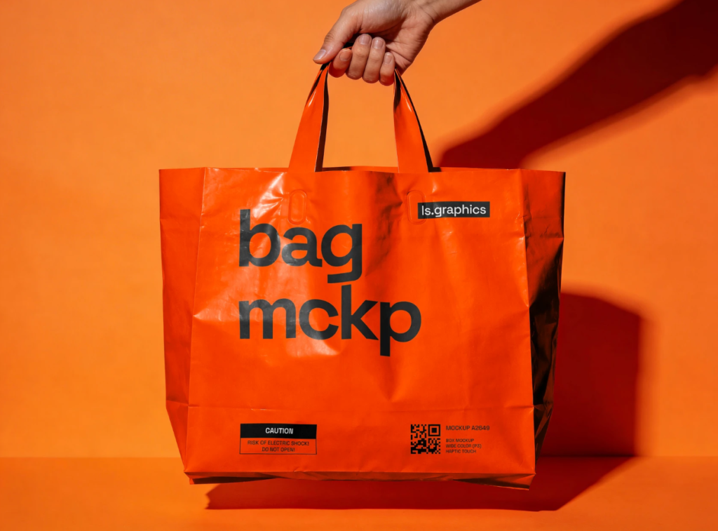 Glossy Shopping Bag Mockup in Hand PSD