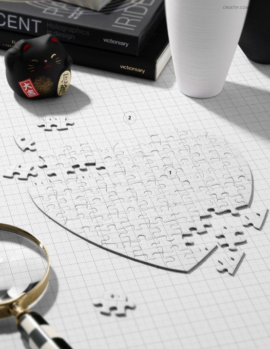 Heart Jigsaw Puzzle Desk Scene Mockup