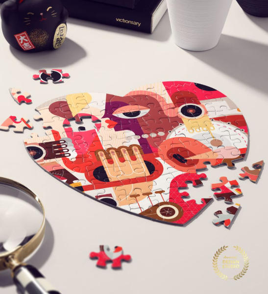 Heart Jigsaw Puzzle Desk Scene Mockup