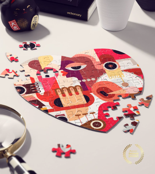 Heart Jigsaw Puzzle Desk Scene Mockup