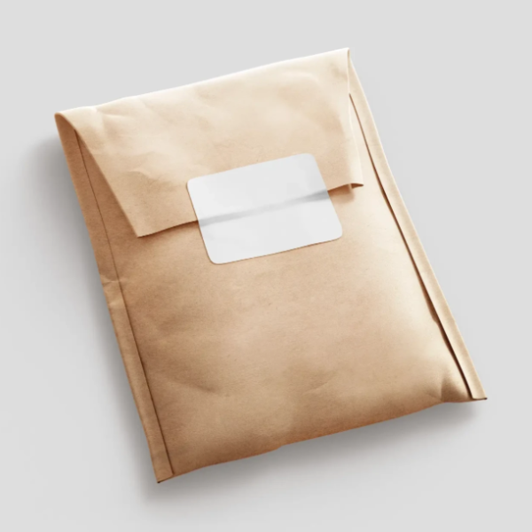 Kraft Paper Postal Bag and Sticker Mockup PSD