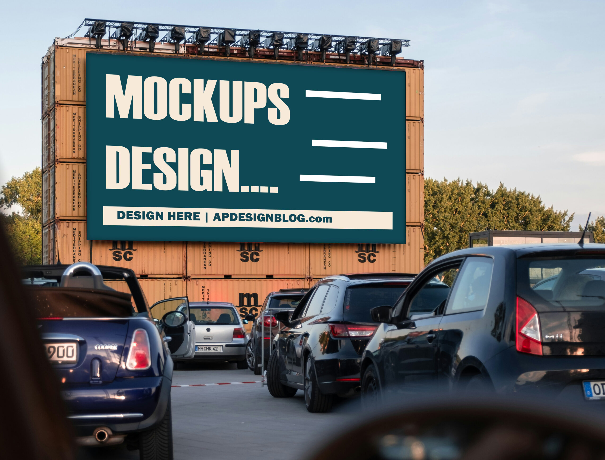 Outdoor container Billboard Mockup