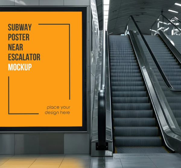 Subway Poster near escalator Mockup