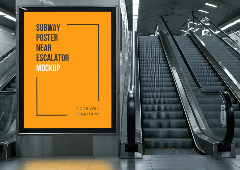 Subway Poster near escalator Mockup