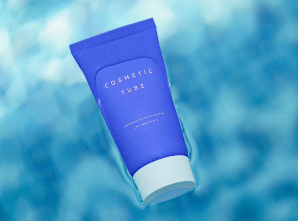 Cream Tube in Water Mockup Cosmetic Packaging