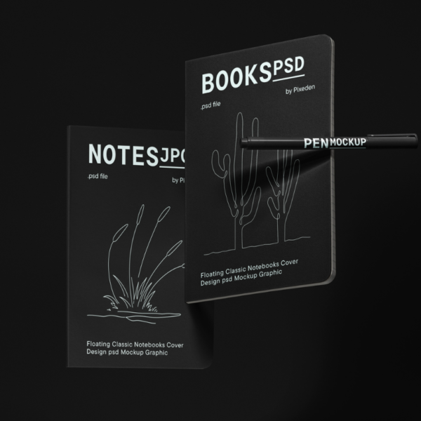 Floating classic notebooks cover Design PSD Mockup