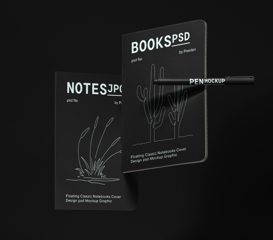 Floating classic notebooks cover Design PSD Mockup