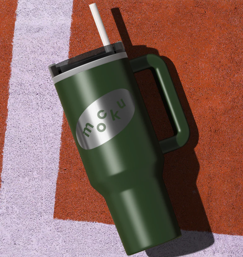 Free Handled Tumbler Mockup with Stickers