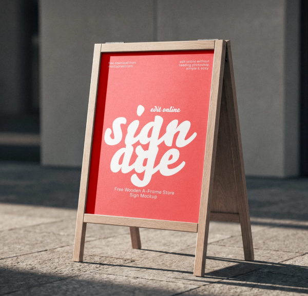Free Wooden A Frame Store Sign Mockup PSD