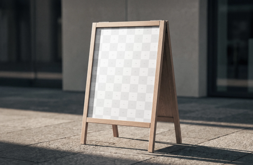 Free Wooden A Frame Store Sign Mockup PSD