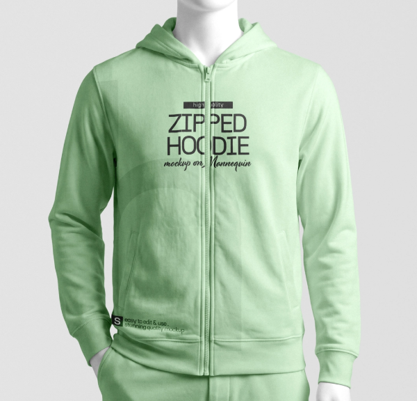 Free Zipped Hoodie Mockup on Mannequin