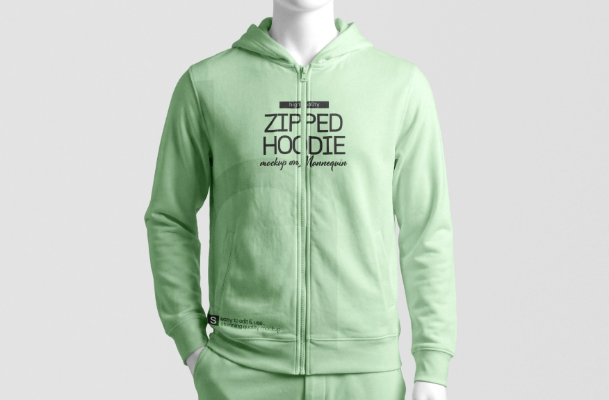 Free Zipped Hoodie Mockup on Mannequin