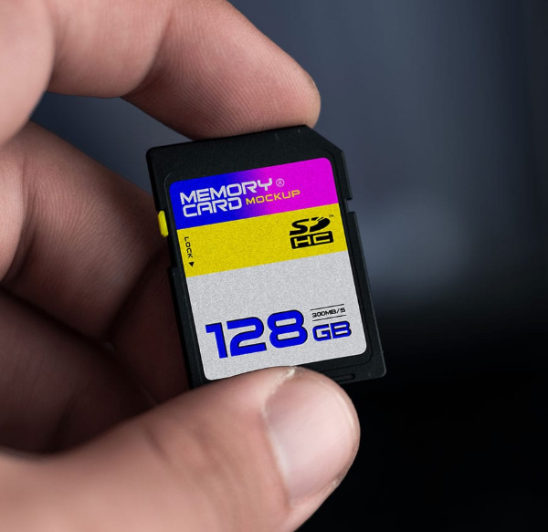 Handholding SD Memory Card Mockup PSD