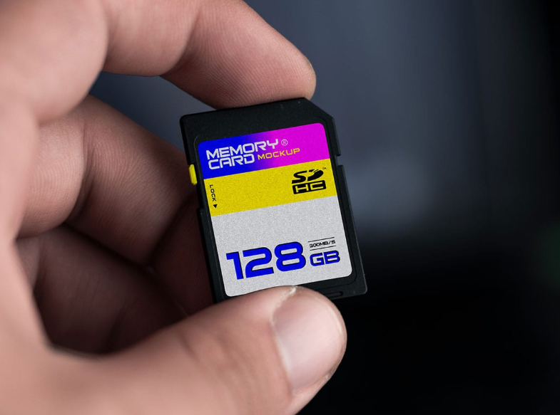 Handholding SD Memory Card Mockup PSD