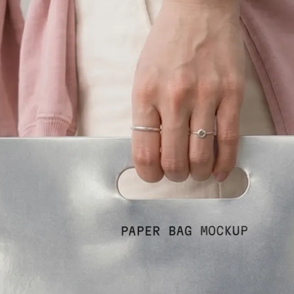Metallic Paper Bag Mockup in Arm Front View