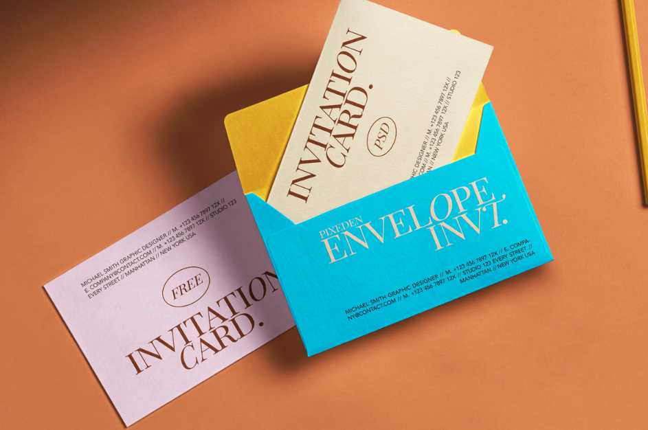 Minimalist Open envelope with Invitation card Free PSD Stationery Mockup