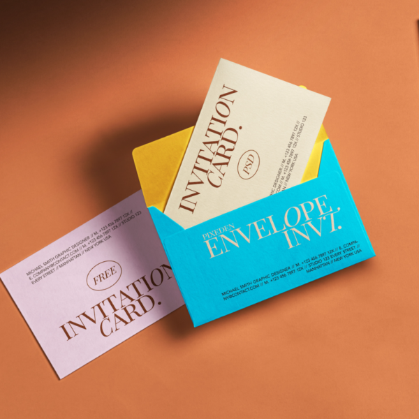 Minimalist Open envelope with Invitation card Free PSD Stationery Mockup