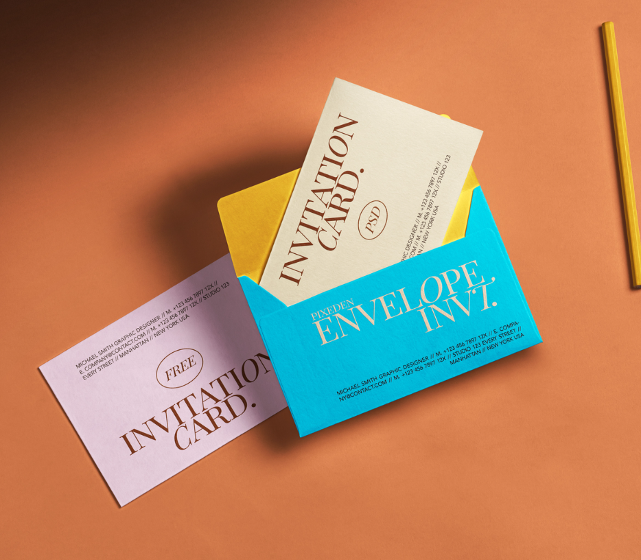 Minimalist Open envelope with Invitation card Free PSD Stationery Mockup