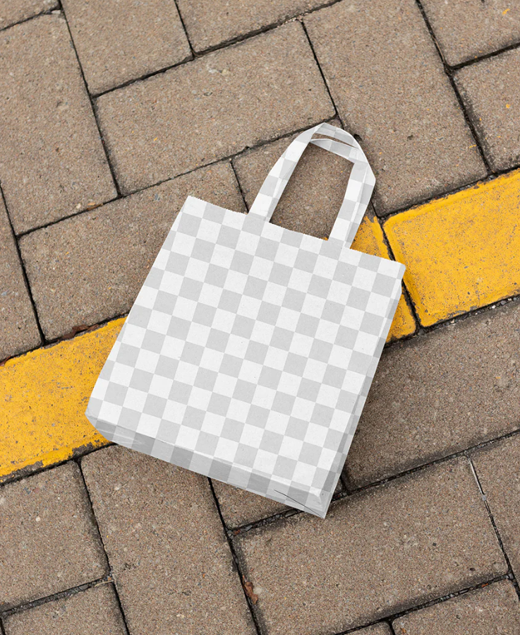 Paper Bag on Brick Patio Mockup PSD
