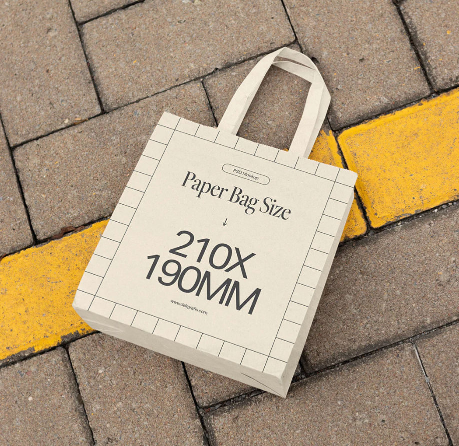 Paper Bag on Brick Patio Mockup PSD