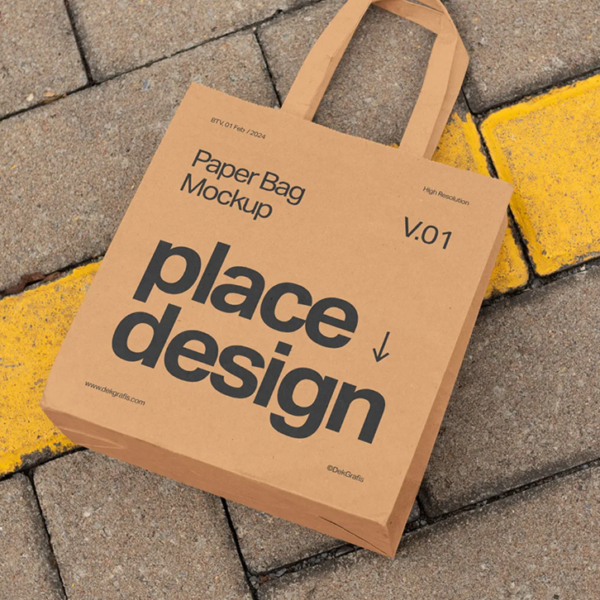 Paper Bag on Brick Patio Mockup PSD