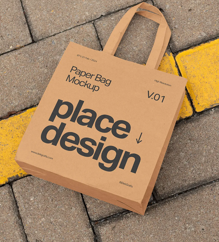 Paper Bag on Brick Patio Mockup PSD