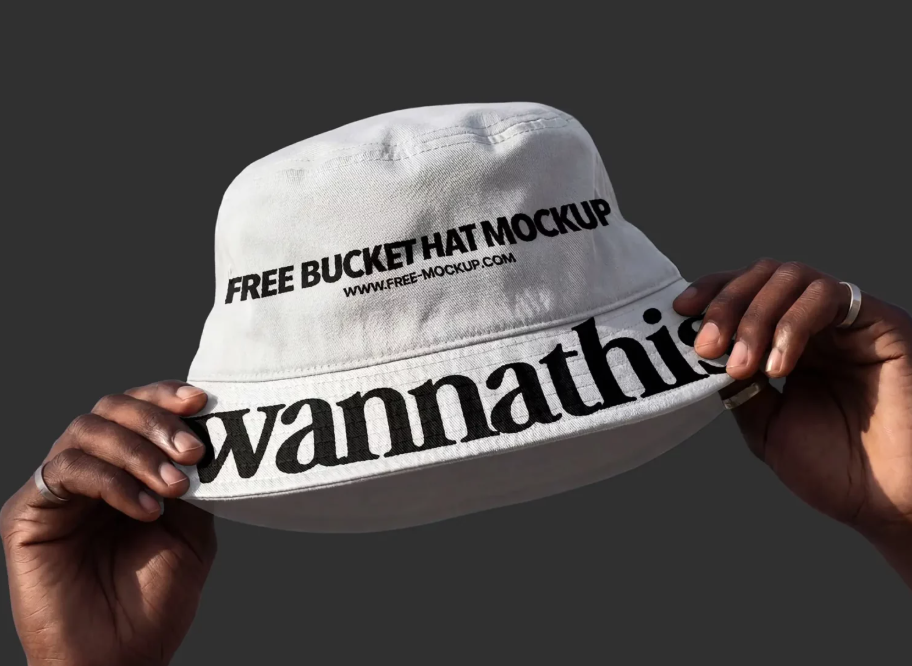 Realistic Bucket Hat Mockup with Hands for Streetwear