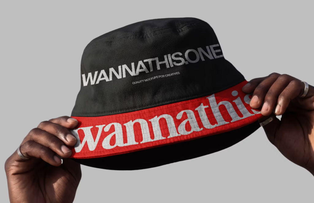 Realistic Bucket Hat Mockup with Hands for Streetwear
