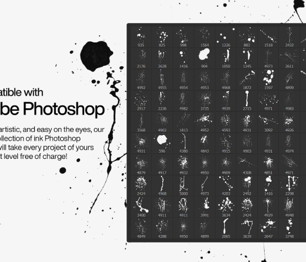 100 Ink Photoshop Brushes Artistic Detail in 4K