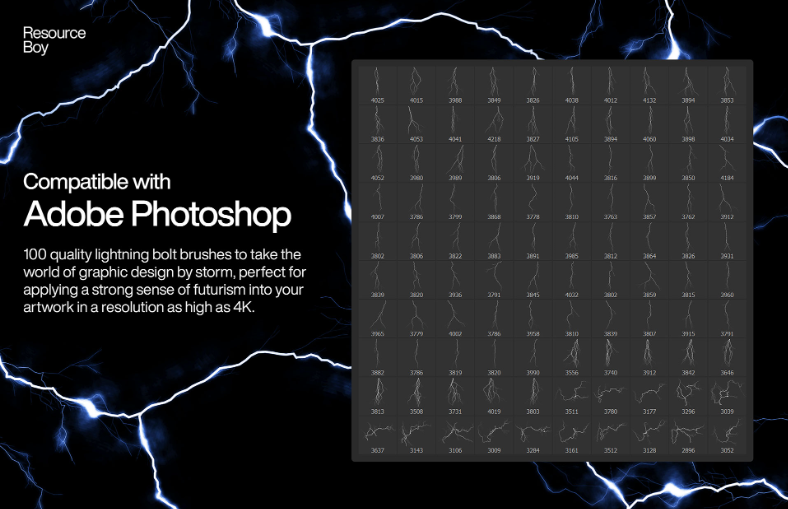 100 Lightning Bolt Photoshop Brushes Futuristic Designs