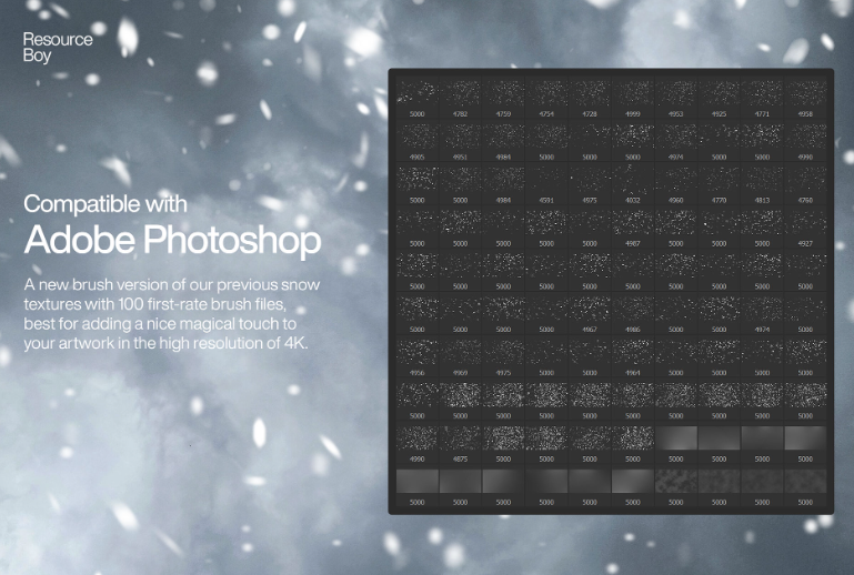100 Snow Photoshop Brushes effects in 4K