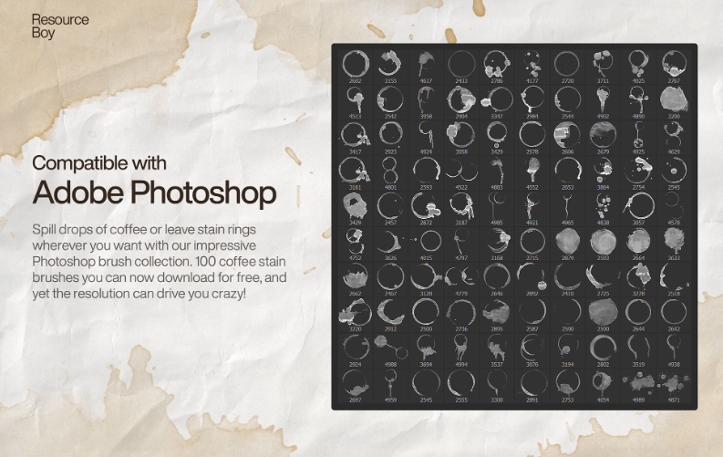 100 coffee Stain Photoshop Brushes