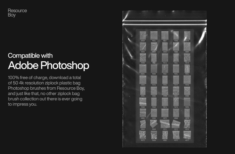 50 Ziplock Plastic Bag Photoshop Brushes effects in 4K