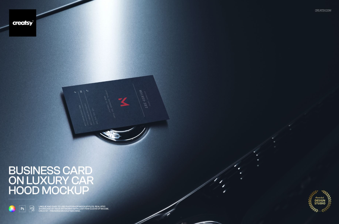 Business card on Luxury car Hood Mockup