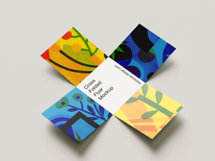 Cross Folded Flyer Mockup Full Panel control