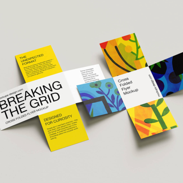 Cross Folded Flyer Mockup Full Panel control