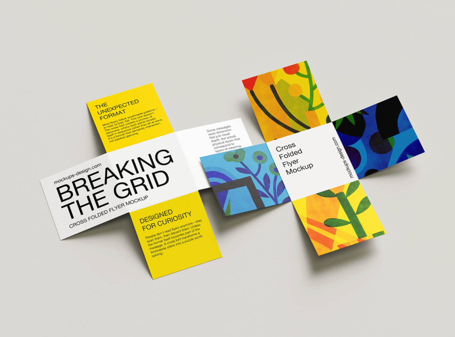 Cross Folded Flyer Mockup Full Panel control